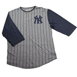 New York Yankees Jersey Style Shirt Mens Size Large Gray Blue Stripes Applique